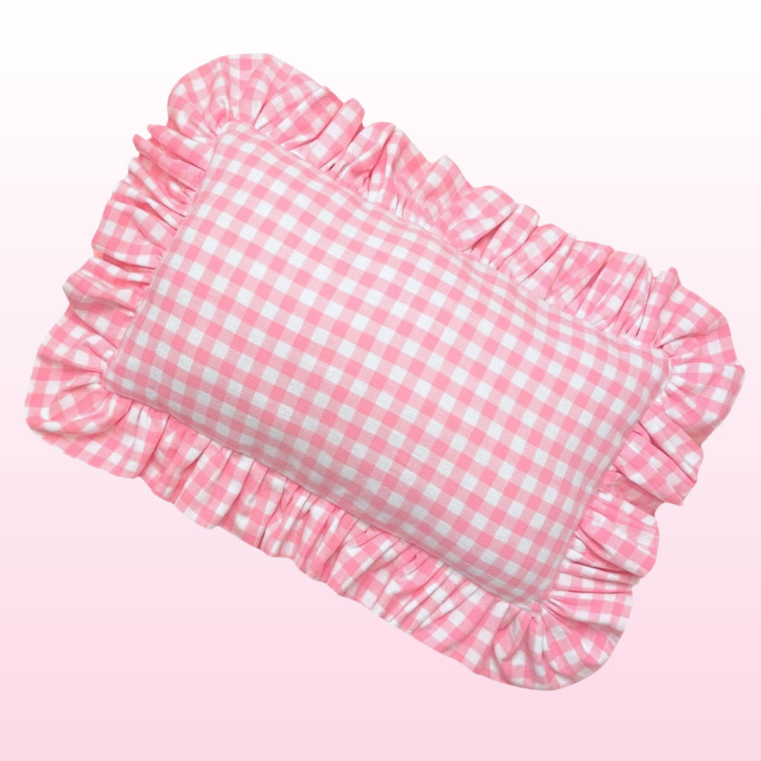 Pink Gingham Ruffled Pillow