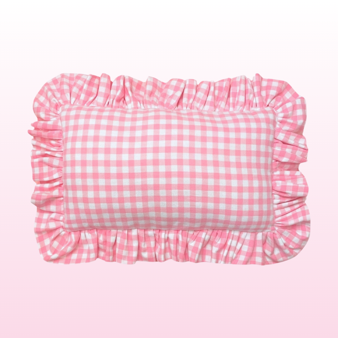 Pink Gingham Ruffled Pillow