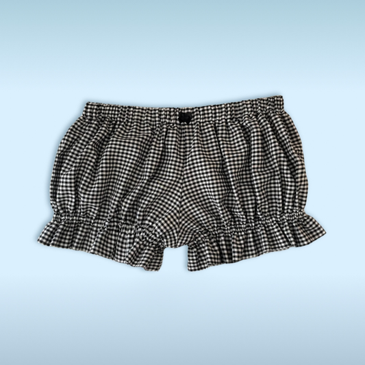 Black Gingham Bloomer Mini Shorts