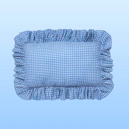 Blue Gingham Ruffled Pillow