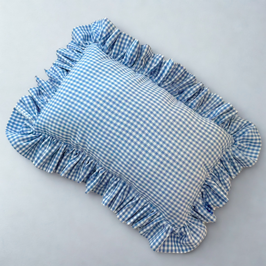 Blue Gingham Ruffled Pillow